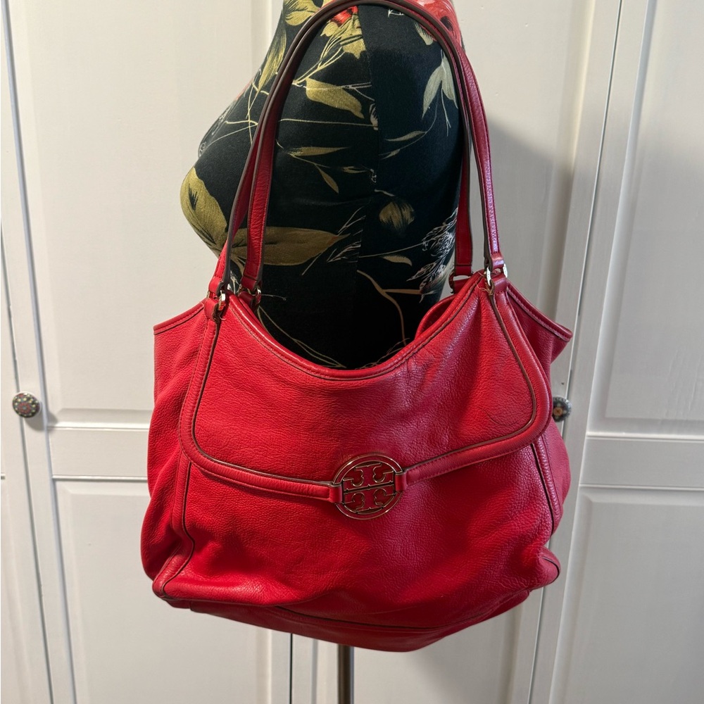 Red Tory Burch Oversized Leather Tote Bag - IN FAIR CONITION!